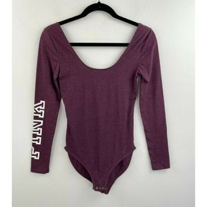 Victorias Secret XS Bodysuit Top Purple B17-07 Long Sleeve PINK Spell Out